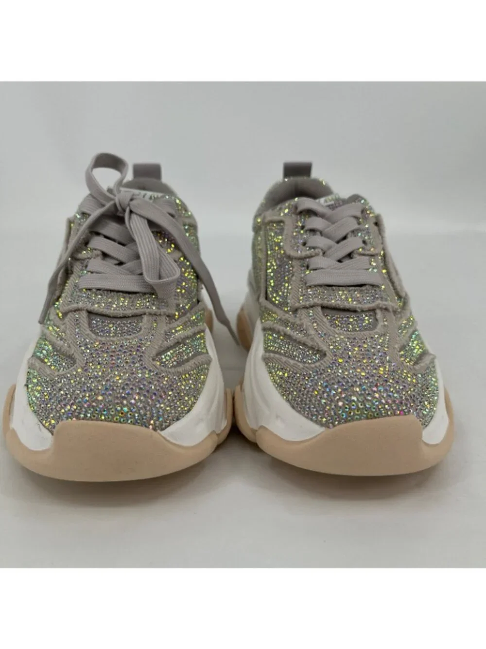 Steve Madden Permit Rhinestone Sneakers Size 5.5M Gray Platform Lace Up Chunky